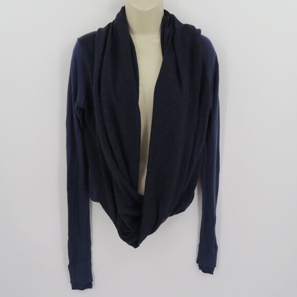 Lululemon Womens 12 Iconic Wrap Cadet Blue Stripe Pullover Cowl Neck Sweater Top - Picture 11 of 11